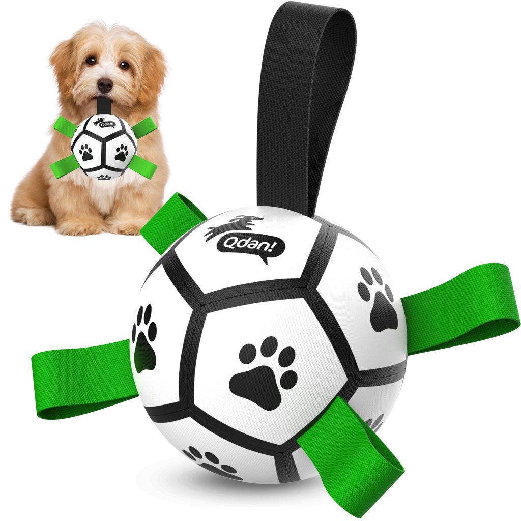 Classic Black & White Dog Soccer Ball with Straps | Small Dogs - 5 inch