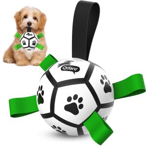Classic Black & White Dog Soccer Ball with Straps | Small Dogs - 5 inch