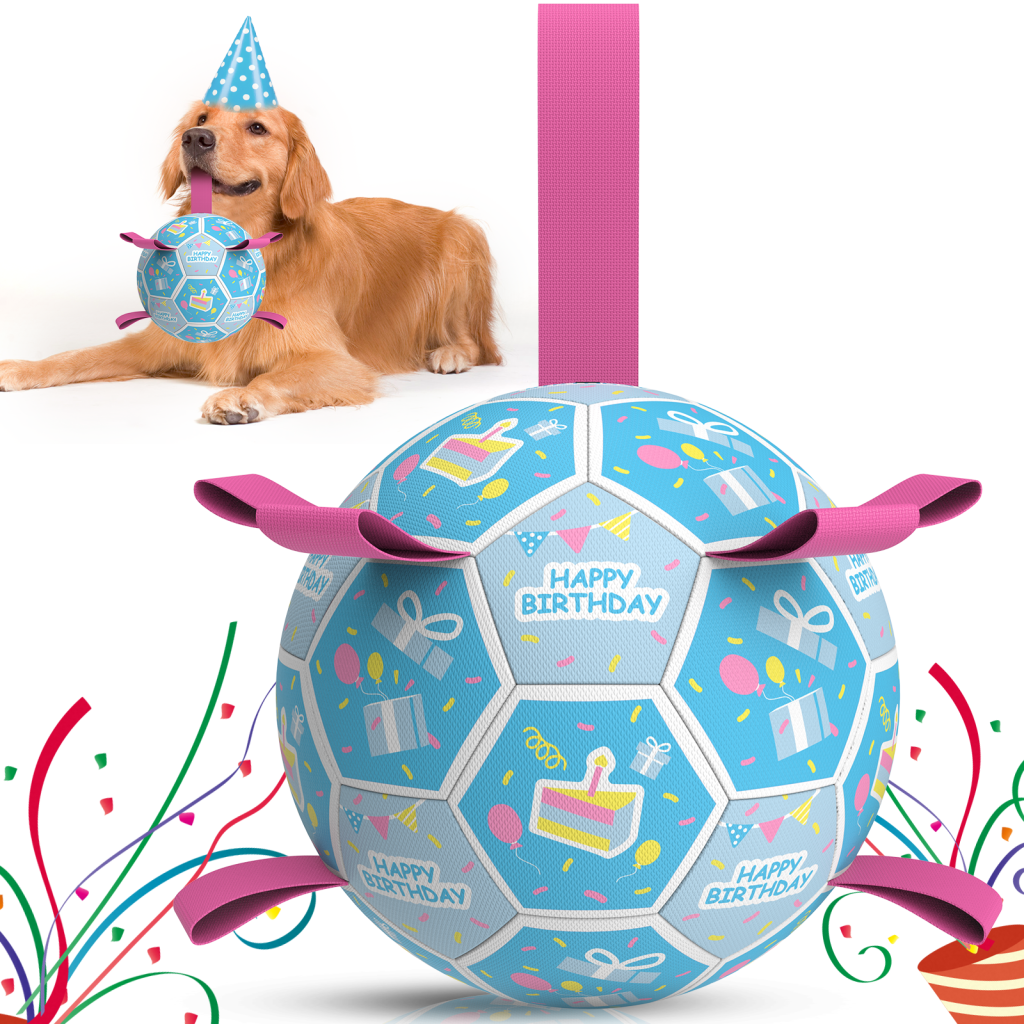 Sky Blue Dog Soccer Ball with Bell & Straps | Large Dogs ?C 8 inch