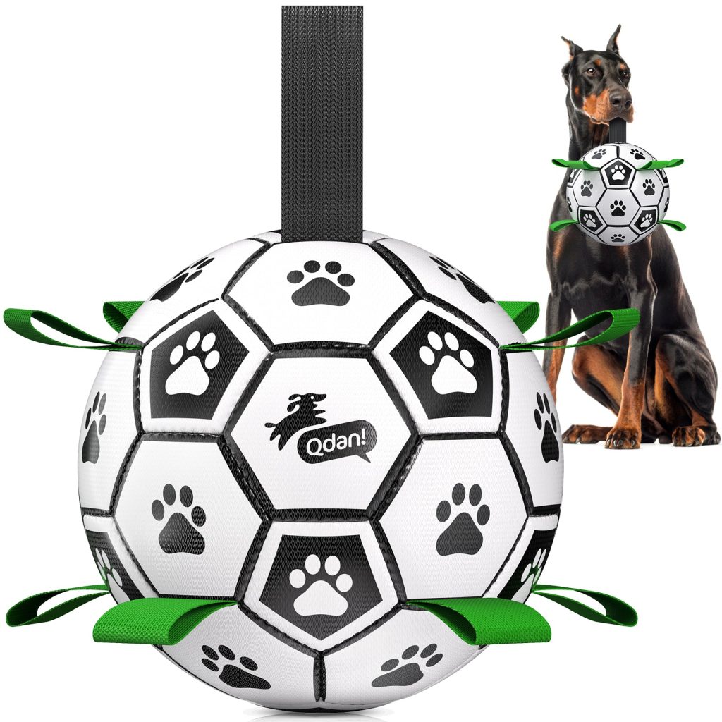 Classic Black & White Dog Soccer Ball with Straps | Giant Dogs ?C 10 inch