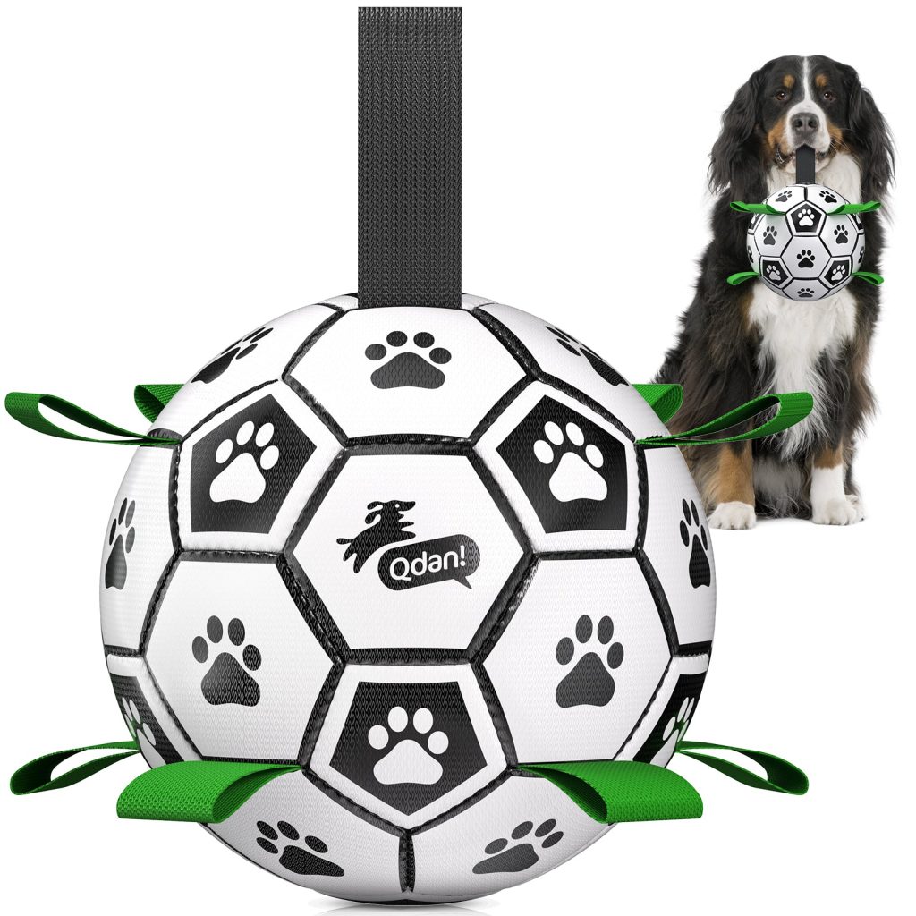 Classic Black & White Dog Soccer Ball with Straps | Extra Large Dogs ?C 9 inch