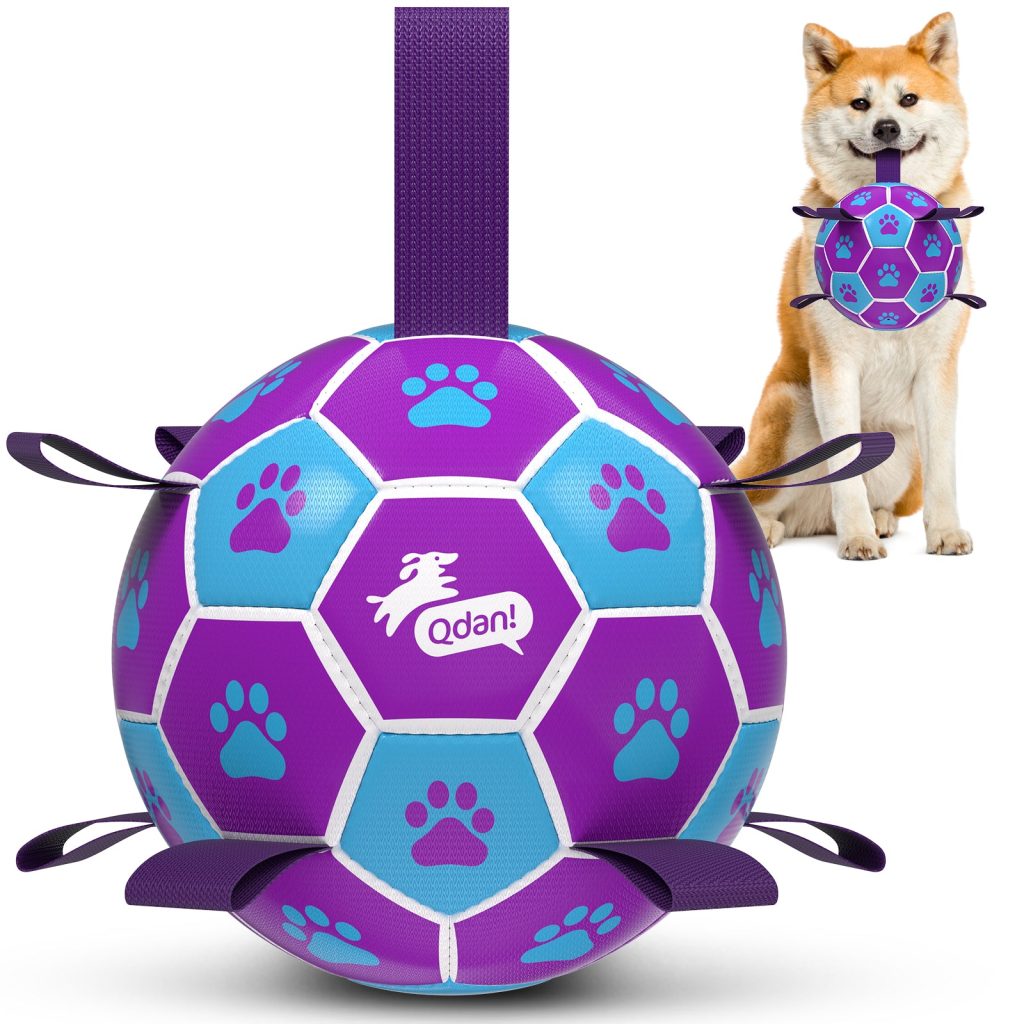 Pink Blue Dog Soccer Ball with Straps | Medium Dogs ?C 6 inch