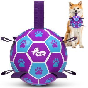 Pink Blue Dog Soccer Ball with Straps | Medium Dogs ?C 6 inch