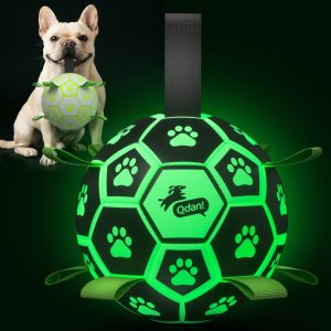 Glow Green Dog Soccer Ball with Straps | Medium Dogs ?C 6 inch