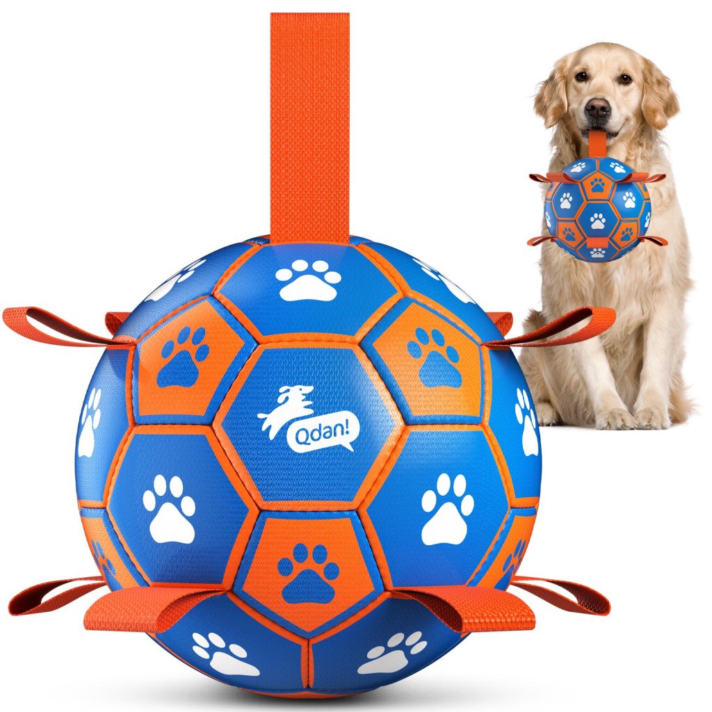 Blue Orange Dog Soccer Ball with Straps | Large Dogs ?C 8 inch