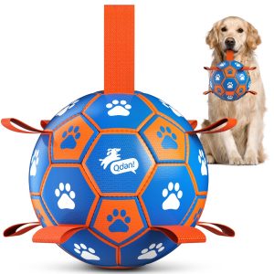 Blue Orange Dog Soccer Ball with Straps | Large Dogs ?C 8 inch