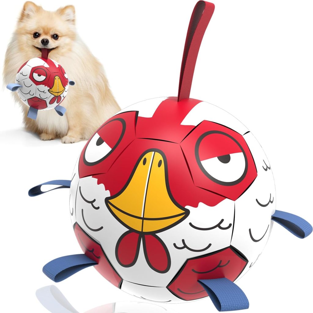 Red Cartoon Chicken Dog Soccer Ball with Straps | Medium Dogs ?C 6 inch