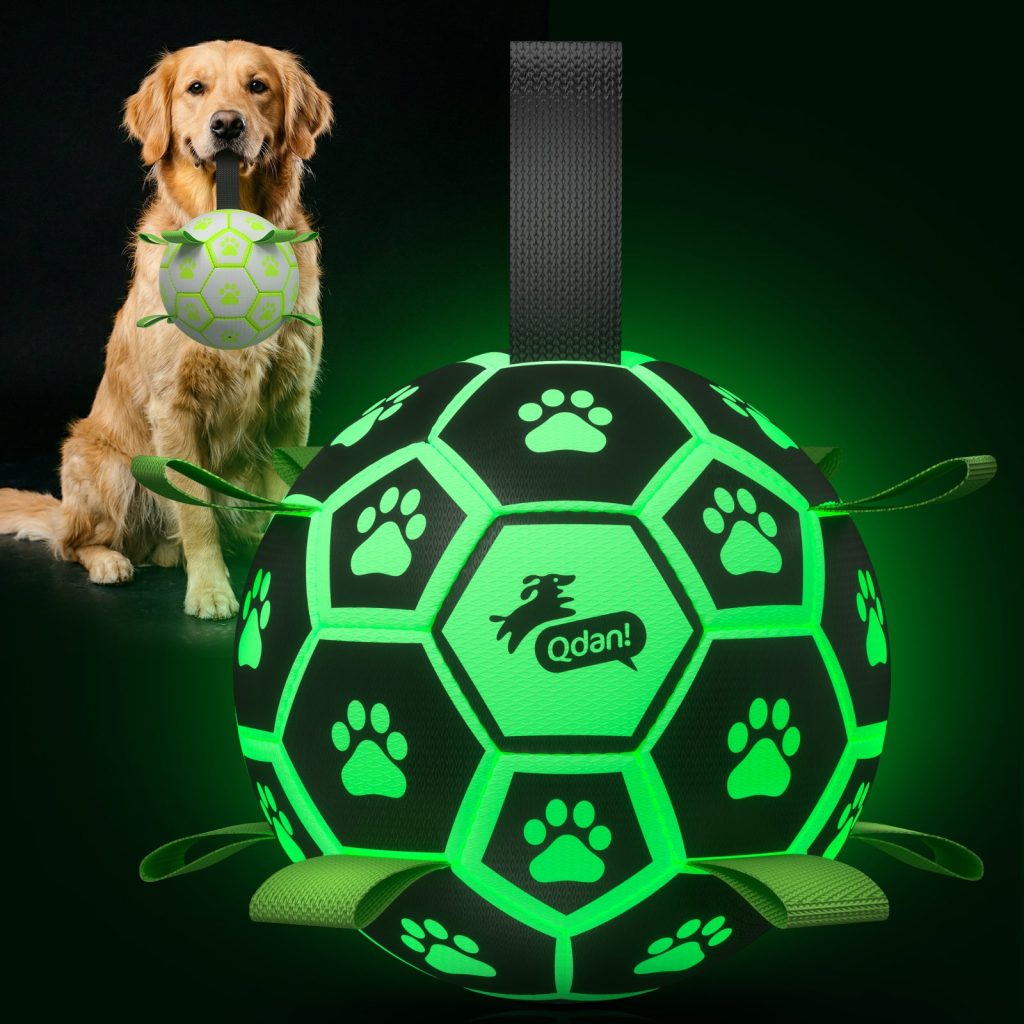 Glow Green Dog Soccer Ball with Straps | Large Dogs ?C 8 inch