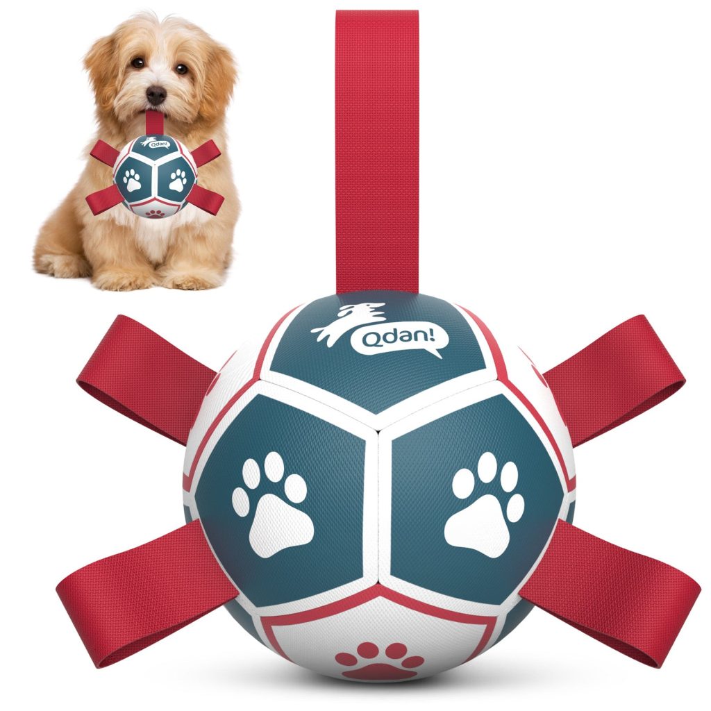Blue Red Dog Soccer Ball with Straps | Small Dogs ?C 5 inch