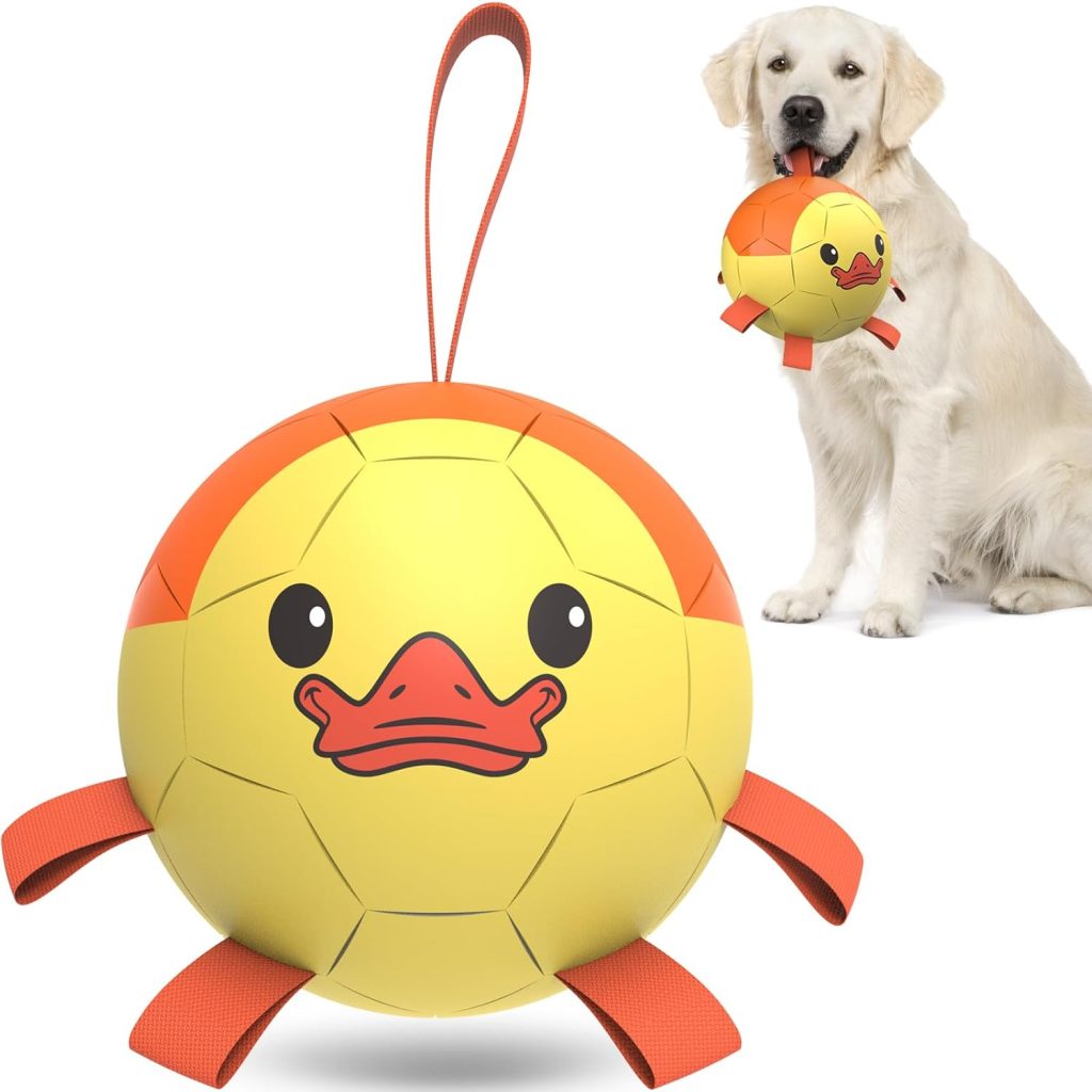 Yellow Duck Dog Soccer Ball with Straps | Large Dogs ?C 8 inch