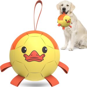 Yellow Duck Dog Soccer Ball with Straps | Large Dogs ?C 8 inch