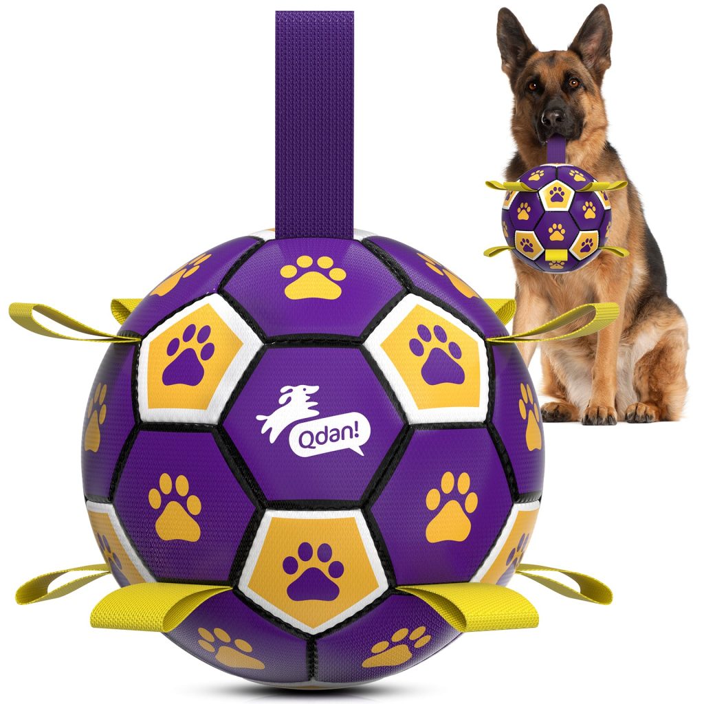 Purple Yellow Dog Soccer Ball with Straps | Extra Large Dogs ?C 9 inch