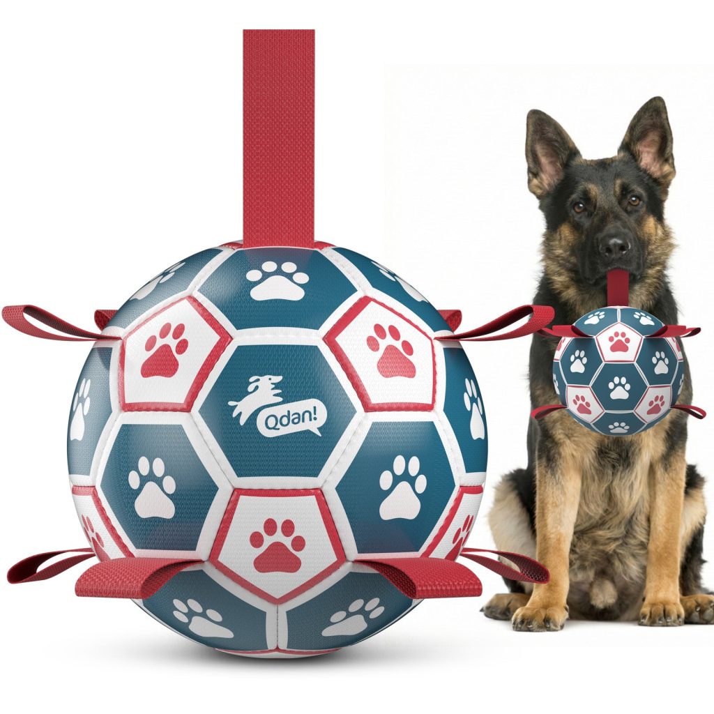 Blue Red Dog Soccer Ball with Straps | Extra Large Dogs ?C 9 inch