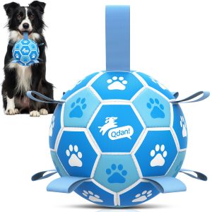 Sky Blue Dog Soccer Ball with Straps | Medium Dogs ?C 6 inch