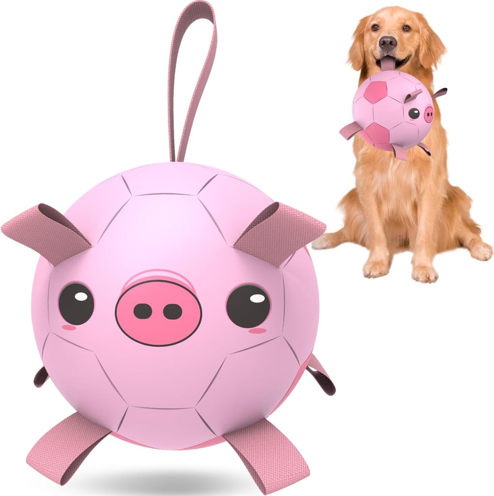 Pink Pig Dog Soccer Ball with Straps | Large Dogs ?C 8 inch