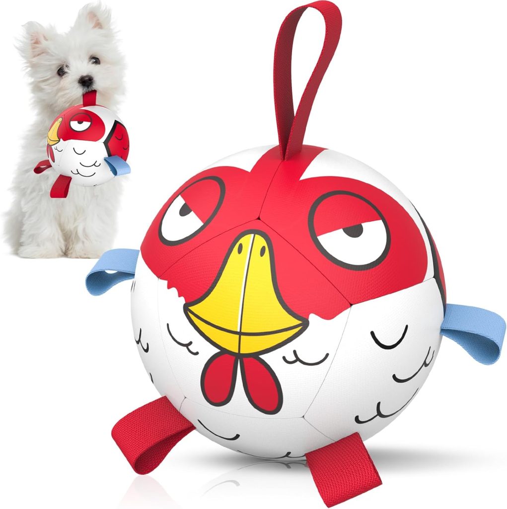 Red Cartoon Chicken Dog Soccer Ball with Straps | Small Dogs ?C 5 inch