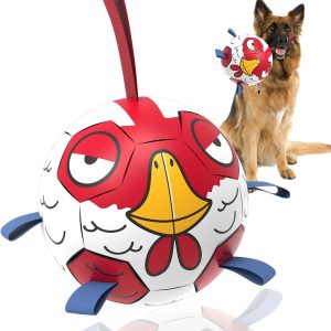 Red Cartoon Chicken Dog Soccer Ball with Straps | Large Dogs ?C 8 inch