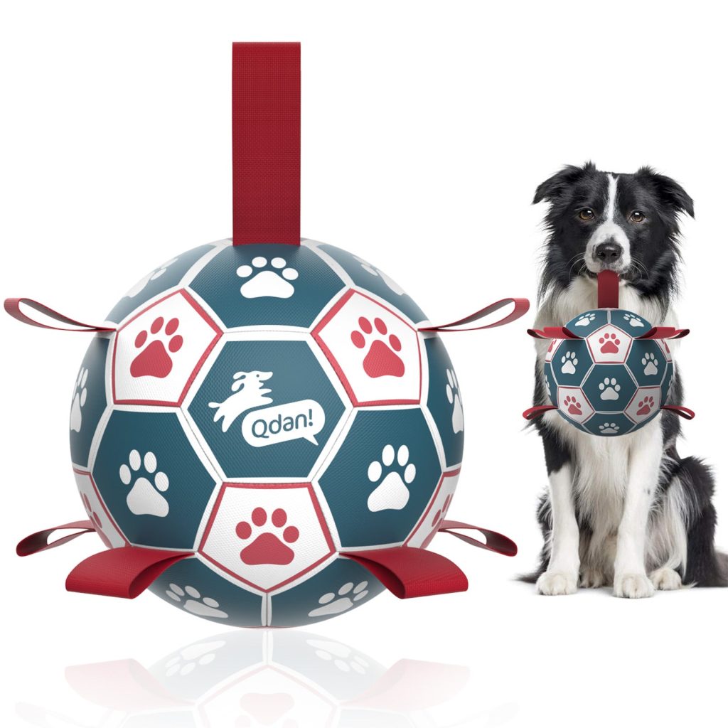 Blue Red Dog Soccer Ball with Straps | Medium Dogs ?C 6 inch