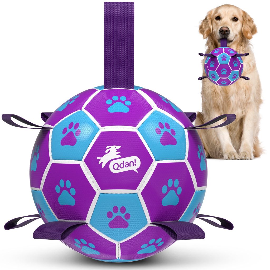 Purple Blue Dog Soccer Ball with Straps | Large Dogs ?C 8 inch