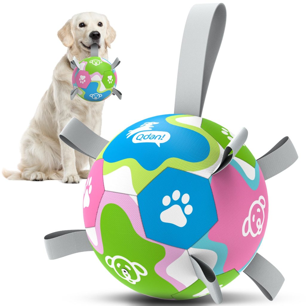 Pastel Rainbow Dog Soccer Ball with Straps | Medium Dogs ?C 6 inch