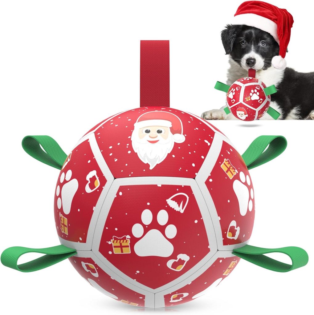 Red Christmas Dog Soccer Ball with Straps | Small Dogs ?C 5 inch
